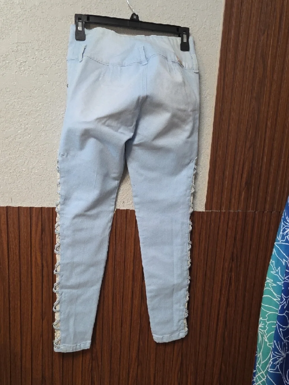 Light Blue Lace-Up Side Push Up Skinny Jeans Curvy Fit Stretch.sz 8 [0048]
